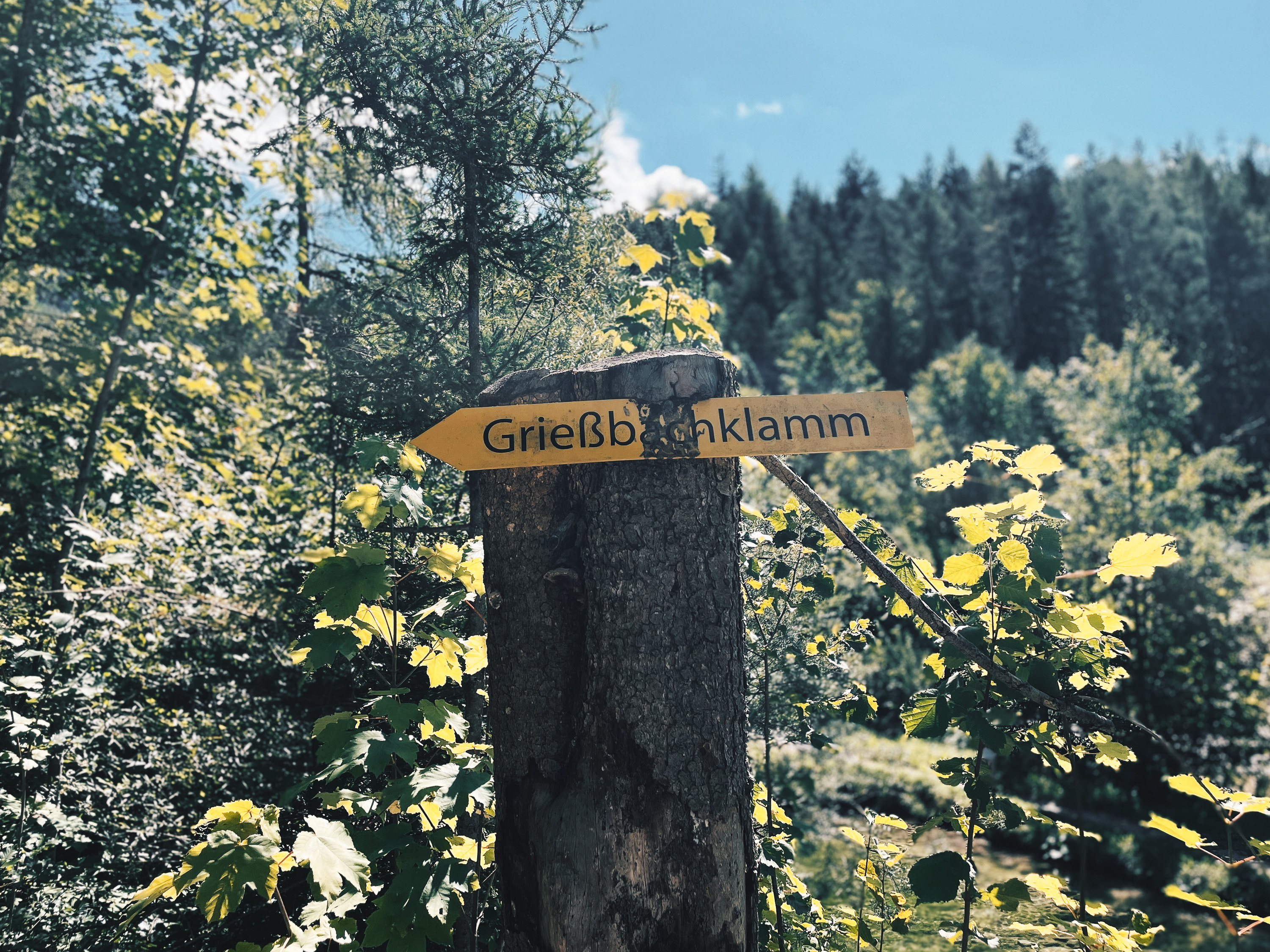 Wegweiser zur Grießbachklamm in Tirol
