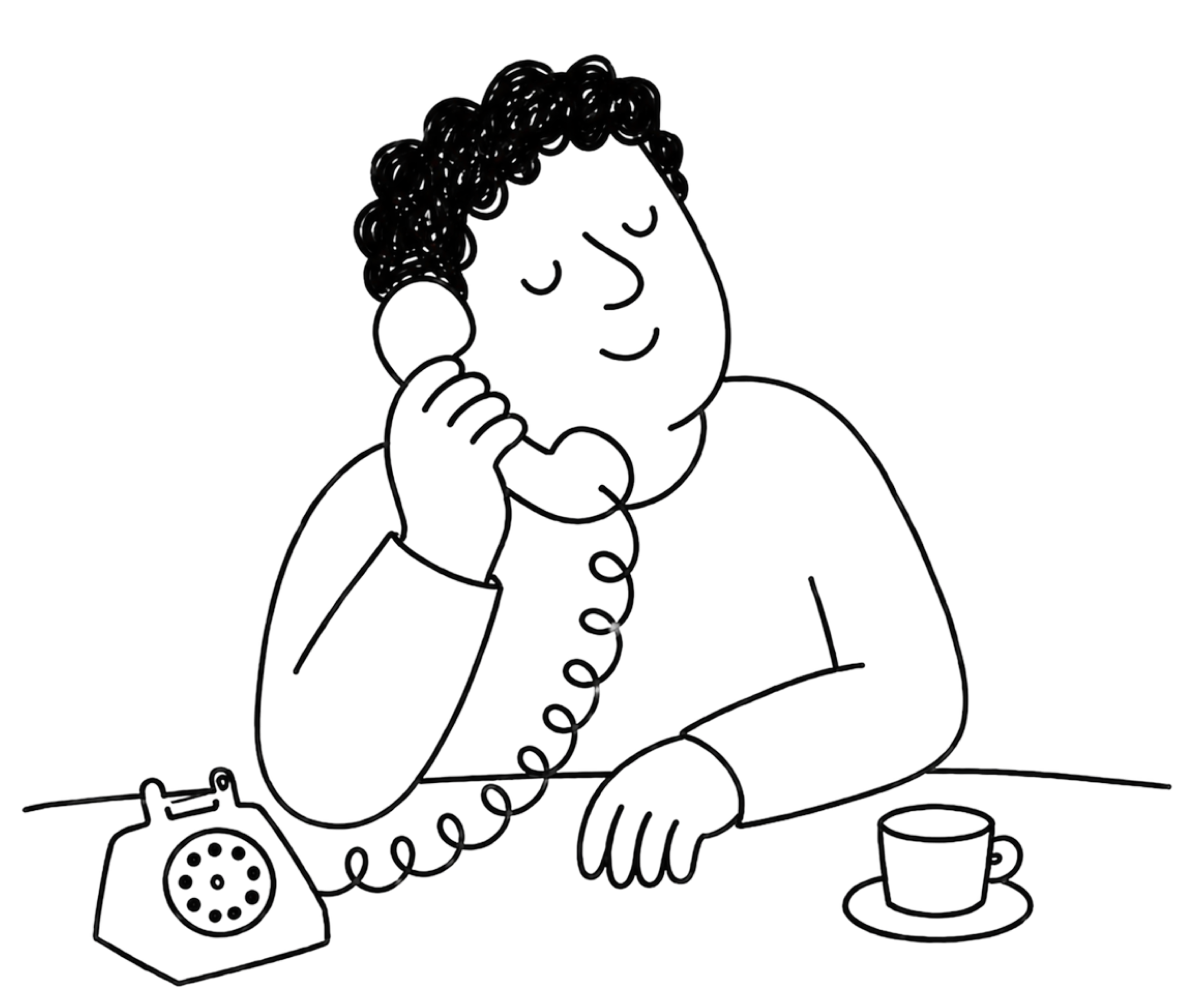 Illustration einer Person am Telefon als Symbol für persönlichen Kontakt im Alpenchalet Reit im Winkl