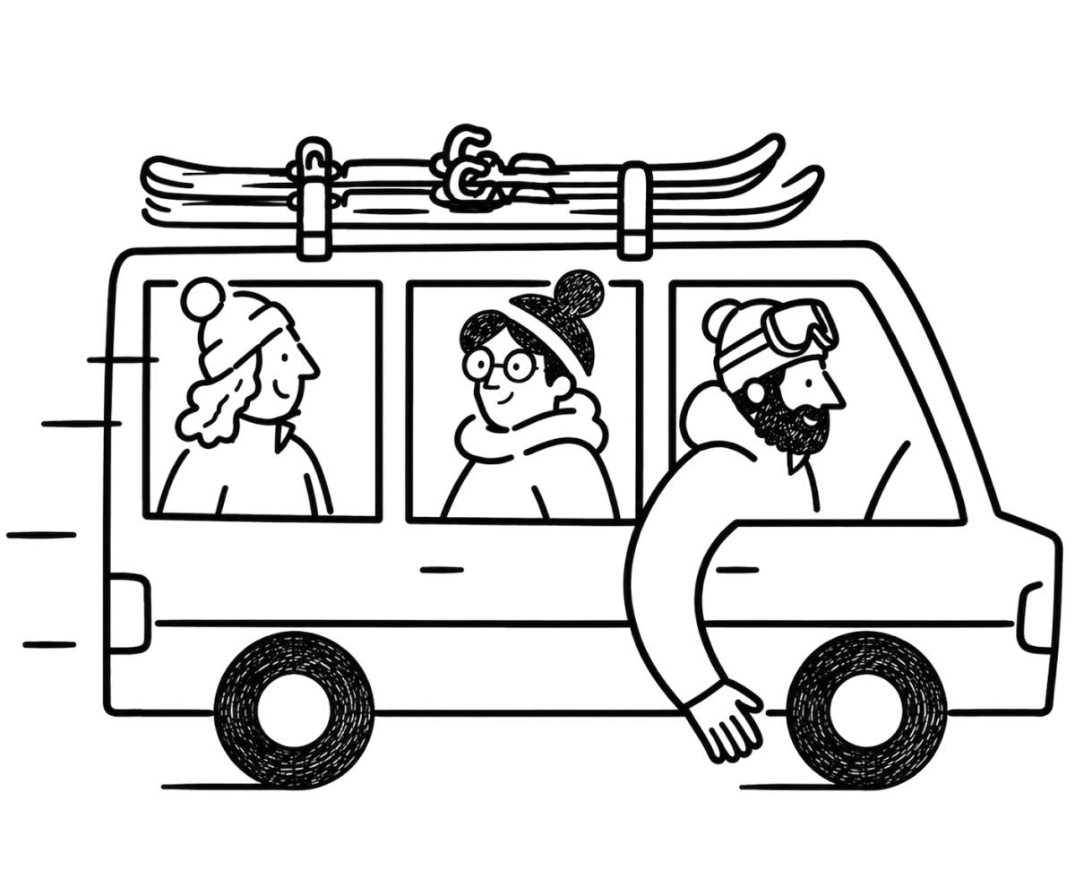 Illustration eines Shuttle-Busses für Ausflüge und Wanderungen in Reit im Winkl