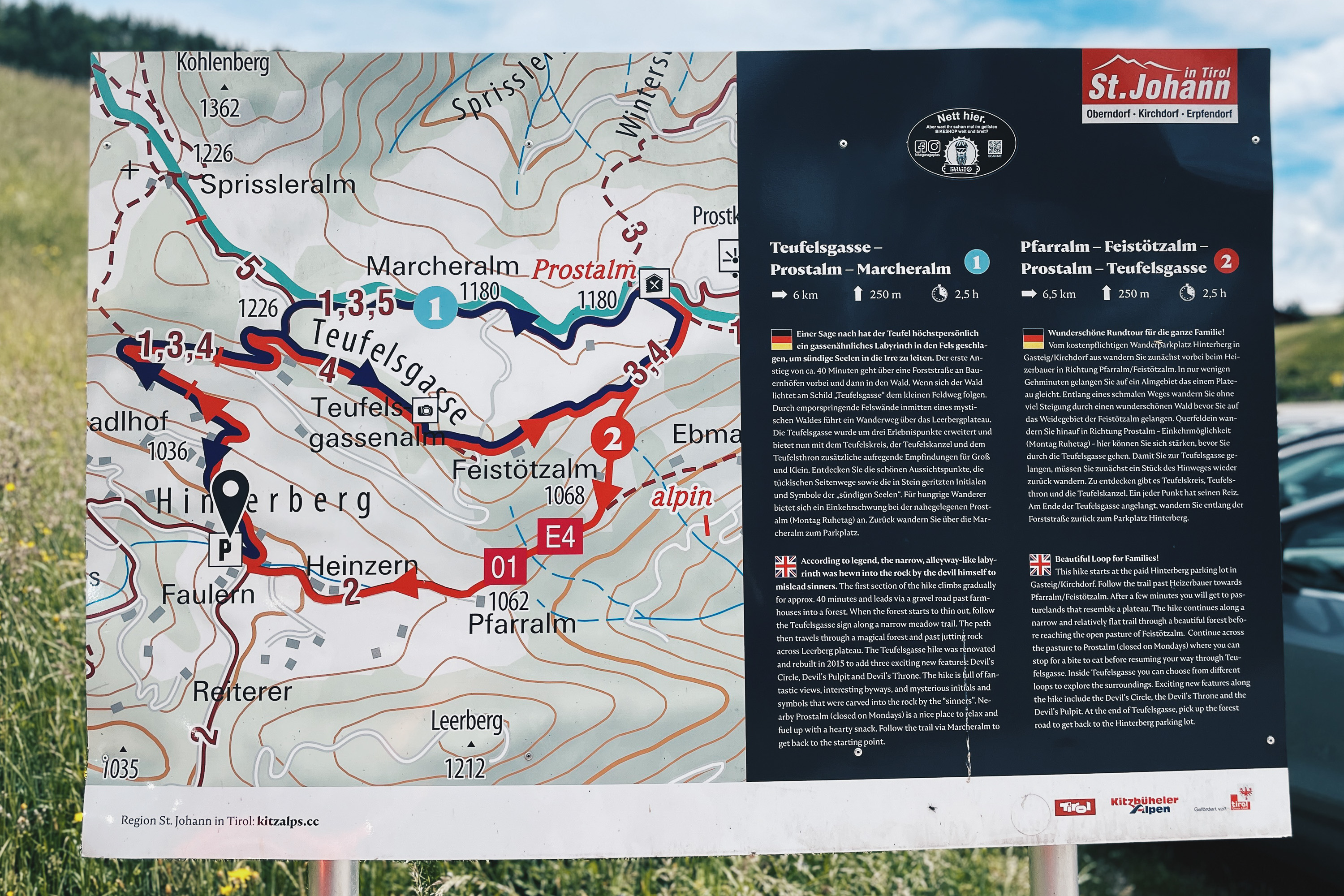 Wanderkarte der Teufelsgasse bei Kirchdorf in Tirol
